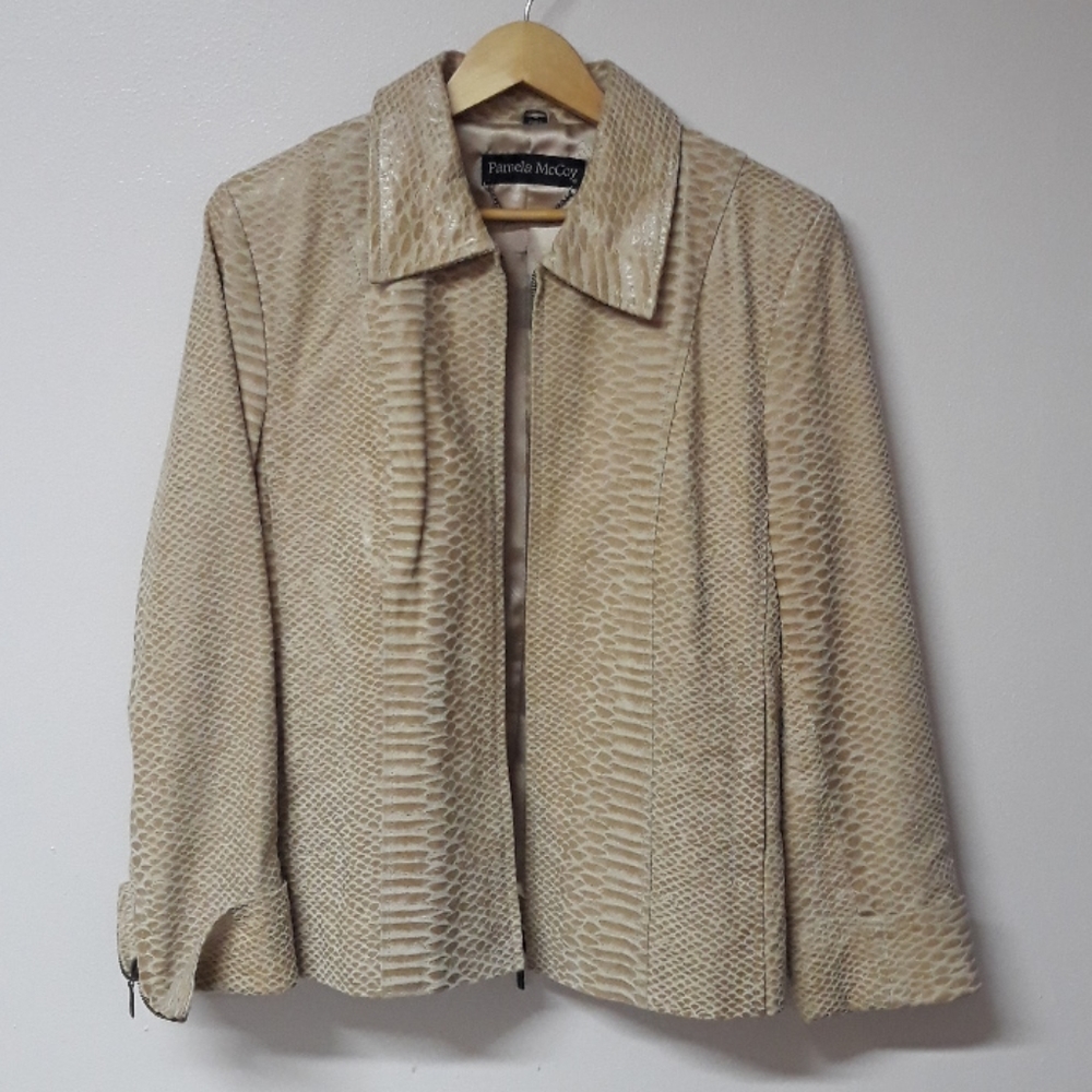 Pamela McCoy tan/white snakeskin leather jacket